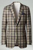 Brun Grå 2 Delad Notched Lapel Grid Mäns Baldräkter med fickor