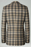 Brun Grå 2 Delad Notched Lapel Grid Mäns Baldräkter med fickor