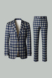 Brun Grå 2 Delad Notched Lapel Grid Mäns Baldräkter med fickor