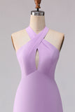 Halter A Line Lila Cutout Chiffon Lång Brudtärneklänning
