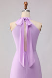 Halter A Line Lila Cutout Chiffon Lång Brudtärneklänning