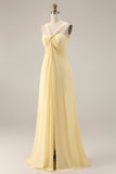Lemon Sorbet A Line Chiffon Convertible Long Brideshire Tärnklänning med slits