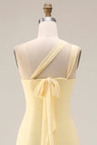 Lemon Sorbet A Line Chiffon Convertible Long Brideshire Tärnklänning med slits