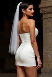 Sweetheart Corset Bodycon Ivory Kort brudklänning