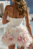Ivory Satin Sweetheart Bodycon kort brudklänning med 3D-blommor