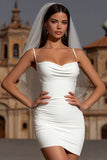 White Bodycon Spaghetti Straps Mini Brudklänning