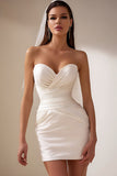 Sweetheart White Bodycon rynkig minibrudklänning