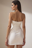Sweetheart White Bodycon rynkig minibrudklänning