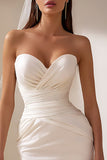 Sweetheart White Bodycon rynkig minibrudklänning
