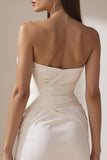Sweetheart White Bodycon rynkig minibrudklänning