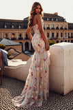 Elfenbens Blomma Sjöjungfru Korsett Volang Lång Balklänning med Slits