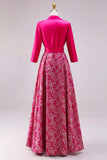 Fuchsia Floral A Line Satin Long Mother of the Bride klänning med slåkknut