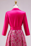 Fuchsia Floral A Line Satin Long Mother of the Bride klänning med slåkknut