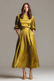 Coffee Boat Neck Satin Midi Formal Klänning