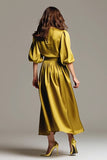 Coffee Boat Neck Satin Midi Formal Klänning
