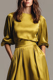 Coffee Boat Neck Satin Midi Formal Klänning