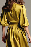 Coffee Boat Neck Satin Midi Formal Klänning