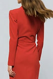Red Peak Lapel Sheath långärmad arbetsklänning med slits
