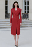 Red Sheath Peak Lapel Midi arbetsklänning med slits