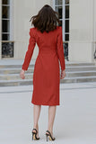 Red Sheath Peak Lapel Midi arbetsklänning med slits