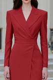 Red Sheath Peak Lapel Midi arbetsklänning med slits