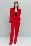 Röda tvådelade Peak Lapel Velvet Damkostymer
