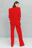 Röda tvådelade Peak Lapel Velvet Damkostymer