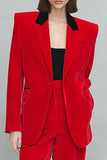 Röda tvådelade Peak Lapel Velvet Damkostymer