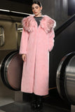 Rosa öppen framsida med faux fur fluffig sjal och kavaj damkappa