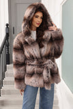 Hooded Faux Fur Steel Grå Tjock Damrock