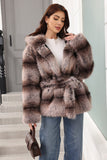 Hooded Faux Fur Steel Grå Tjock Damrock