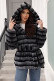 Hooded Faux Fur Steel Grå Tjock Damrock