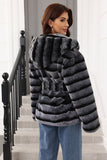 Hooded Faux Fur Steel Grå Tjock Damrock