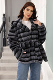 Hooded Faux Fur Steel Grå Tjock Damrock