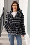 Hooded Faux Fur Steel Grå Tjock Damrock