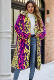 Gul leopardpäls sjal med lapel midi damkappa