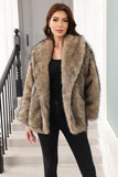 Kaffe Faux Fur Shawl Lapel Damjacka med bälte