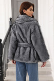 Kaffe Faux Fur Shawl Lapel Damjacka med bälte