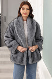 Kaffe Faux Fur Shawl Lapel Damjacka med bälte