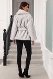 Kaffe Faux Fur Shawl Lapel Damjacka med bälte