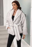 Kaffe Faux Fur Shawl Lapel Damjacka med bälte