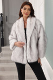 Kaffe Faux Fur Shawl Lapel Damjacka med bälte