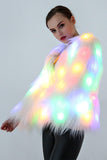 White Rainbow Shiny Glow Faux Fur Women Party Coat