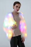 White Rainbow Shiny Glow Faux Fur Women Party Coat