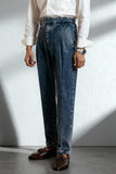 Blå grå rakbeniga denim herrbyxor