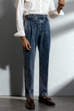 Blå grå rakbeniga denim herrbyxor