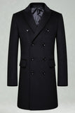 Peak Lapel dubbelknäppt lång grå vinterkappa för herrar