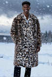 Brun leopardpäls öppen framsida lång herrkappa