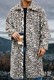 Elfenbensfärgad leopardpäls värme lång herrrock med fickor