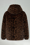 Brun leopardpäls med huva för herrar vinterrock